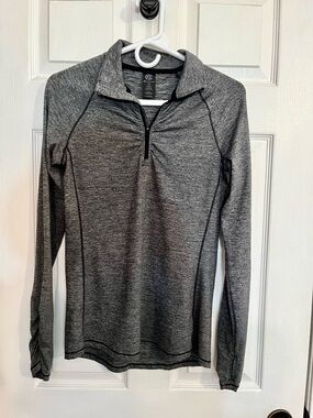 Champion Gray Quarter Zip Athletic Top XS Ruched Front Long Sleeve